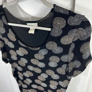 In Charge Vintage Black Geometric Bubble Dot Print Short Sleeve Top Large 4016
